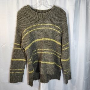 Aerie Size XS Oversized Olive and Yellow Striped Sweater